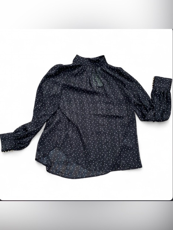 H&M Tops - Romantic Sheer Black with White Dots Long Puff Sleeve Top